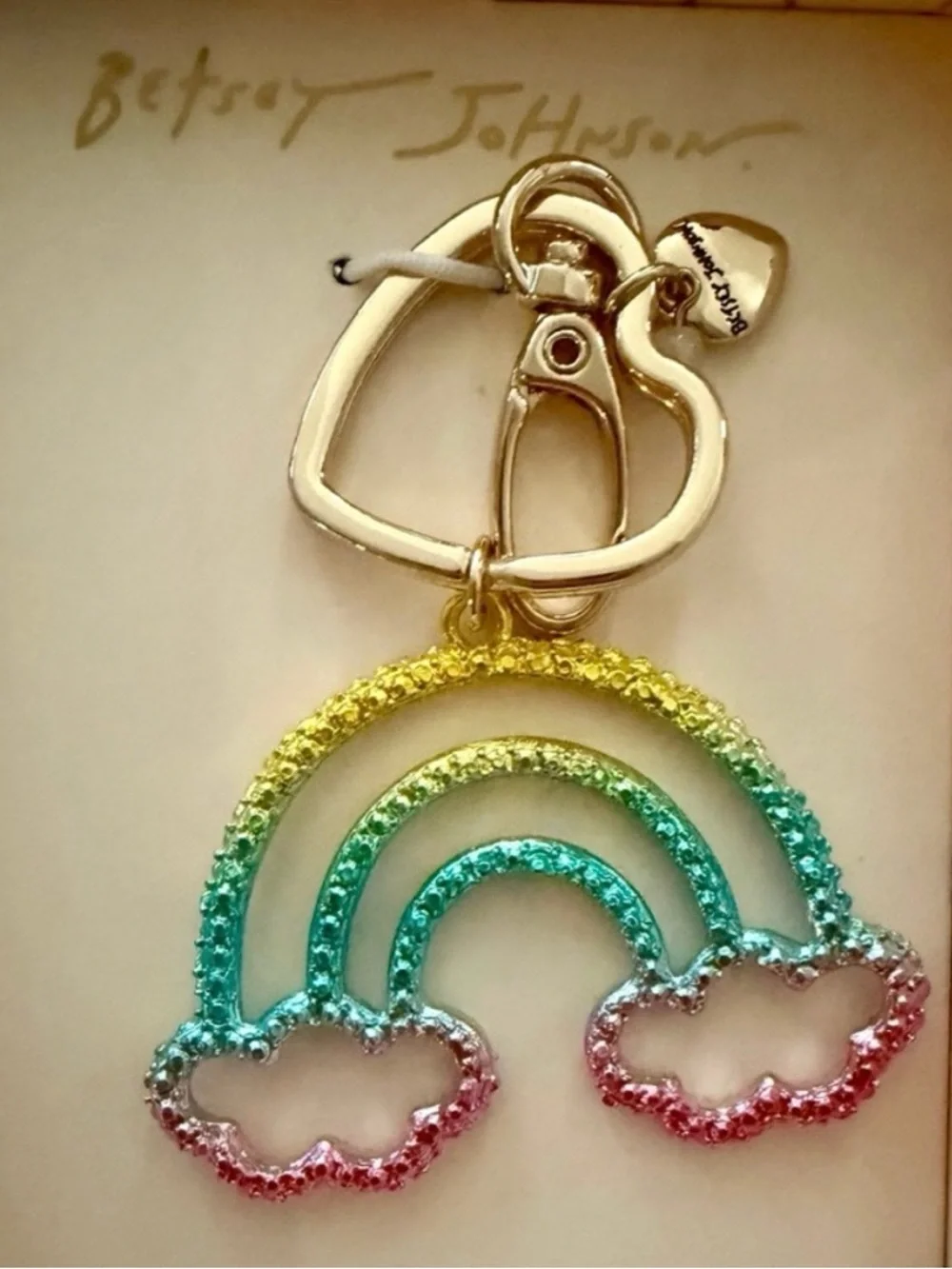 Betsey Johnson rainbow heart ombré keychain bag charm NEW IN BOX